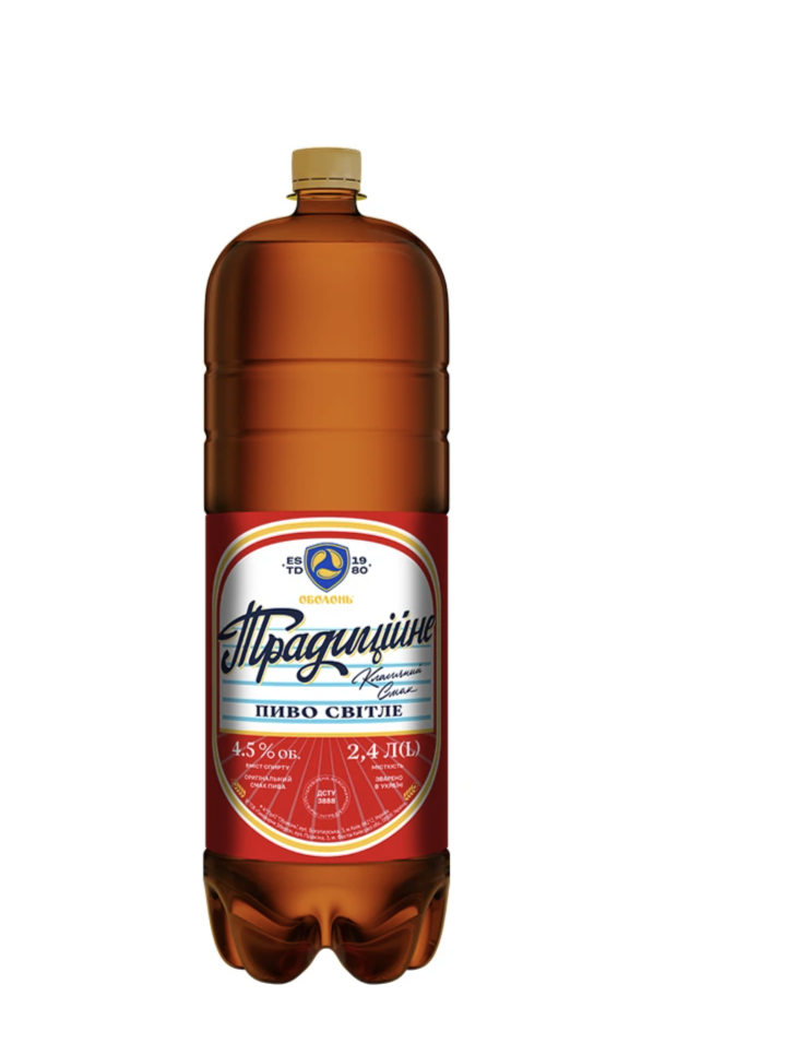 Пиво Оболонь Традиційне світле 4.5% 2.4 л ПЕТ